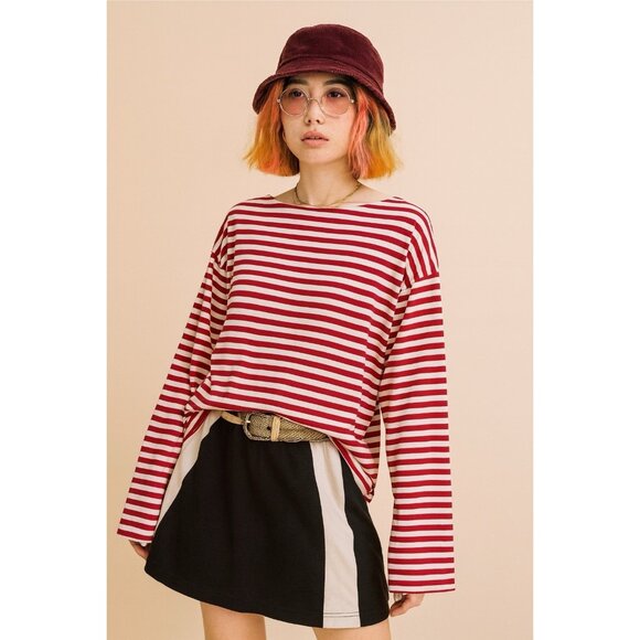 GUDRUN SJODEN t shirt tee striped boat neck 100% organic cotton casual red XS - Picture 1 of 7